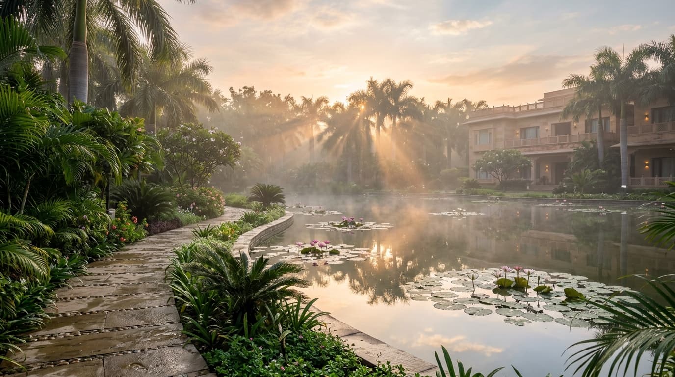 Morning Mist Over Lagoon — Platinum Resort Patna